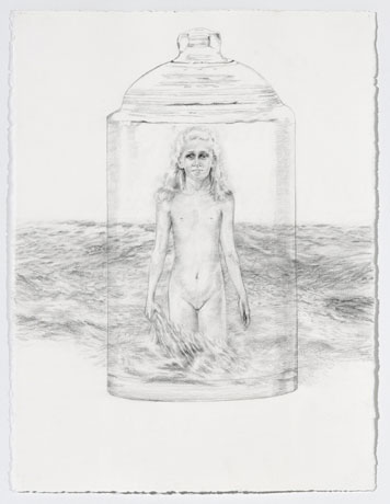  naked figure in bell jar with ocean